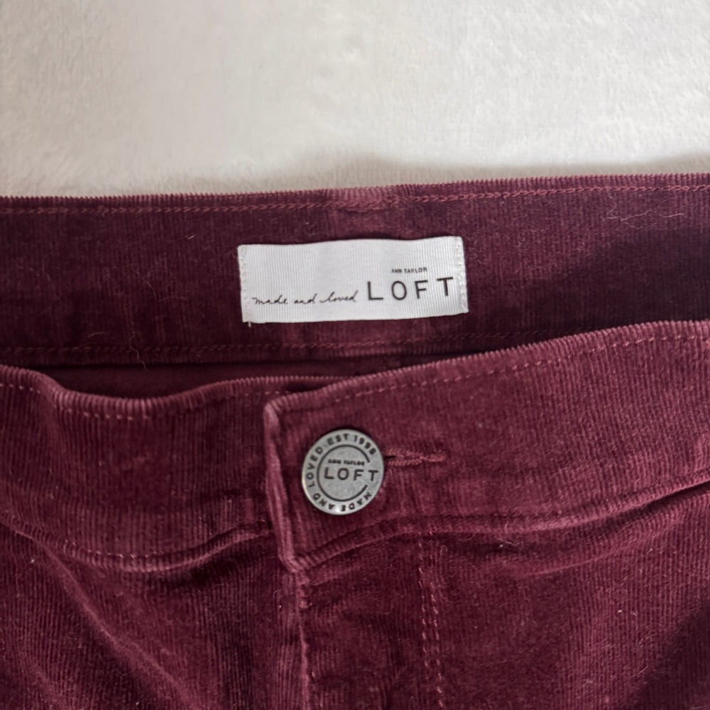 LOFT Womens Burgundy Corduroy‎ Pants Modern Skinny Fit SZ 14 32 - Picture 2 of 3